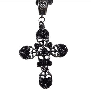 Black Glass Beaded Cross Necklace